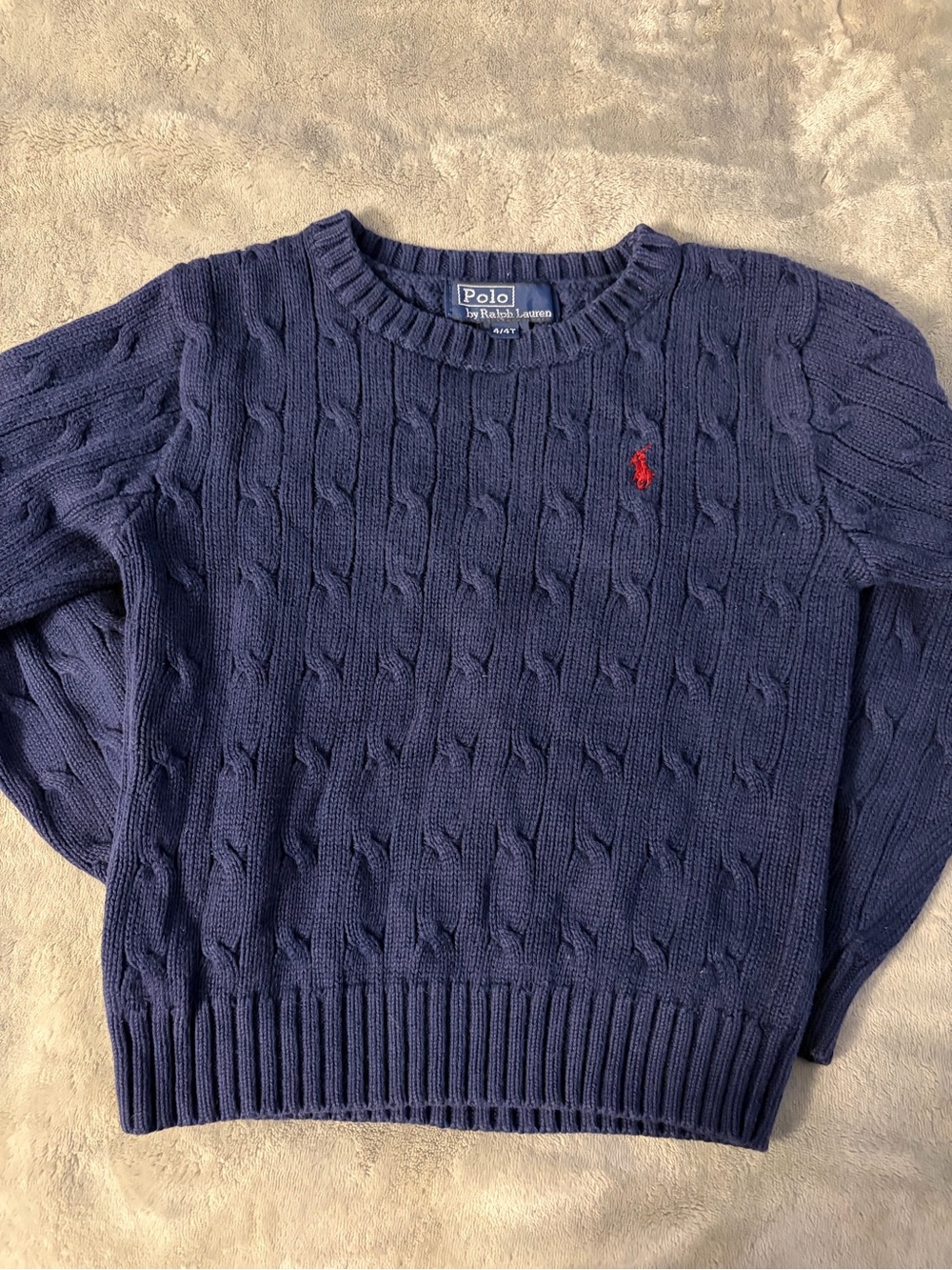 Polo by Ralph Lauren Navy Cable Crewneck Sweater with Red Pony